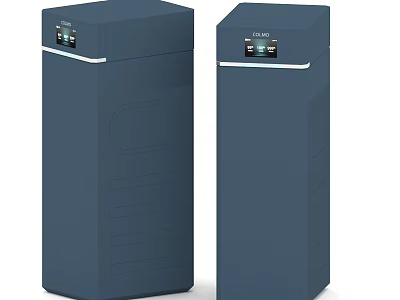 Two Dark Blue Vertical Household Appliances With Display Panels And Control Features 3d model