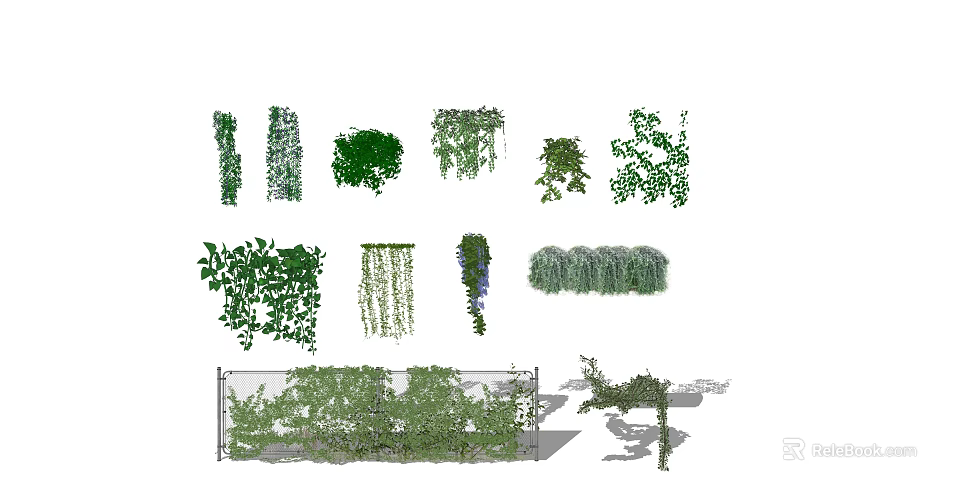 Various Decorative Vines Including Climbing Hanging Bushy And Grid Covering Types 3d model 