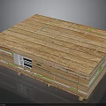 Wooden Pallet With Stacked Wooden Boards Green Straps Support Feet And Label