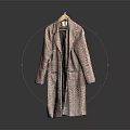 Long Plaid Pattern Coat Hanging On Wooden Hanger With Red Brown Checks