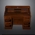 Vintage Classic Red Wooden Desk With Multiple Drawers And Open Compartments