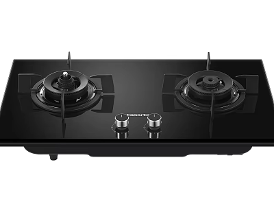 Modern Kitchen Gas Stove Appliance With Black Glass Top Double Burners And Knobs 3d model