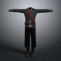 Detailed 3D Character Outfit With Gray Long Coat Red Belt Black Pants And Brown Shoes