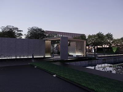 Modern Garden Landscape With Water Pond Lush Greenery And Modern Architecture 3d model