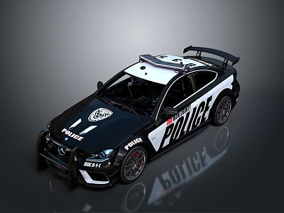 Black And White Police Car With Emergency Lights And Sporty Design 3d model