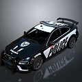 Black And White Police Car With Emergency Lights And Sporty Design