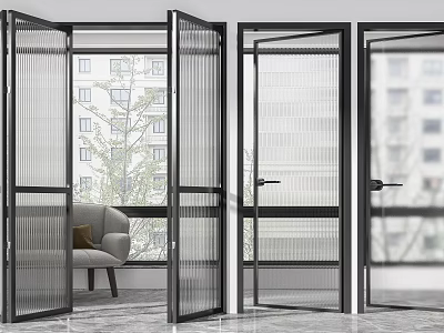 Modern Glass Panel Folding Doors With Black Frame In Living Room Interior 3d model
