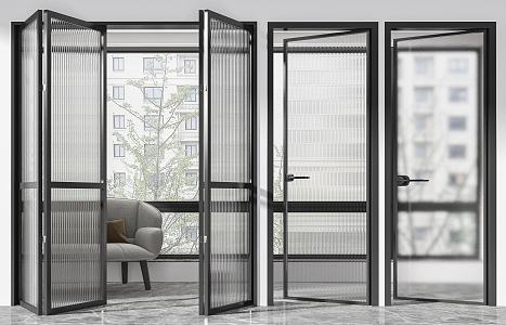 Modern folding door glass single door folding door combination 3d model