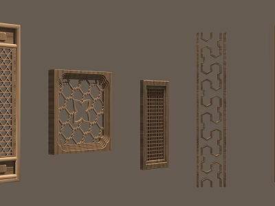 Various Wooden Carved Lattice Decorative Panels With Different Geometric Patterns And Frames 3d model