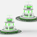 Futuristic Dual Mechanical Structures With Green Lighting Circular Base And Tech Innovation 3d model