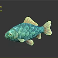 Colorful Turquoise 3D Fish Model With Yellow Fins Tail And Circular Scales