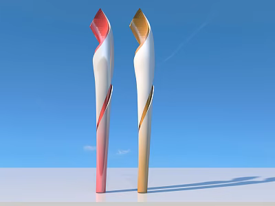 Modern Sports Equipment Red And Gold Torches On Blue Sky Background 3d model