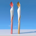 Modern Sports Equipment Red And Gold Torches On Blue Sky Background