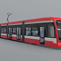 Red Modern Tram Train With Multiple Carriages Large Windows And Pantograph For Urban Transport