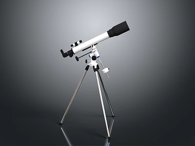 White And Black Astronomical Telescope Mounted On Metal Tripod Stand 3d model