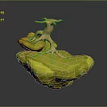 Artistic Decorative Design With Orange Wooden Sculpture On Yellow Stone Base
