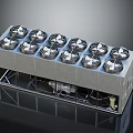 Gray Industrial Equipment Unit With Twelve Circular Fans On Metal Support Frame