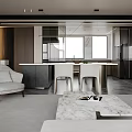 Modern Living and Dining Area With White Sofa Coffee Table and Dining Chairs