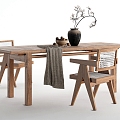 Quiet Dining Table and Chair Combination Log Dining Table Long Dining Table Dining Chair Ornaments 3d model