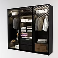 Modern Black Wardrobe Interior With Hanging Folded Clothes Storage Boxes And Shoes 3d model