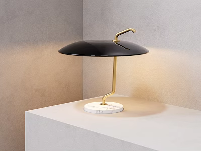 Modern Table Lamp With Black Lampshade Golden Stand And White Marble Base On Light Table 3d model