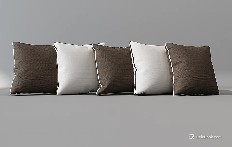 Set of Five Stylish Brown and White Textured Decorative Pillows for Sofa Living Room 3d model 