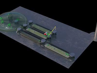 Experimental Eco System Setup With Transparent Dome Green Plants And Mechanical Arm 3d model