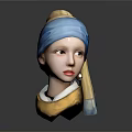 The Girl With a Pearl Earring Head Sculpture Wearing Blue Gold Headscarf And Pearl Earring