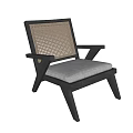 Modern Wooden Frame Accent Chair With Rattan Backrest And Gray Cushion Cross Leg Design