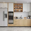 Modern Kitchen Interior With Wooden Wine Cabinet Built in Lighting White Cabinets And Appliances