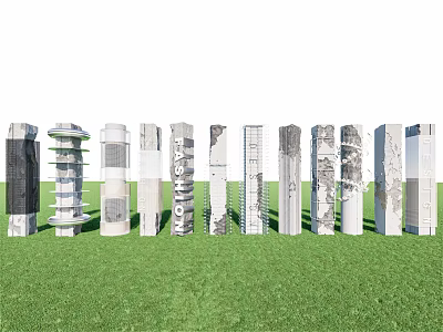 Garden Decorative Pillars With Various Designs And Fashion Lettering On Green Grass 3d model