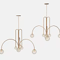 Modern Chandeliers With Curved Metal Arms And Transparent Glass Globe Bulbs