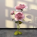Decorative Floral Art Installation With Pink Roses Green Vase And Shadow Effects