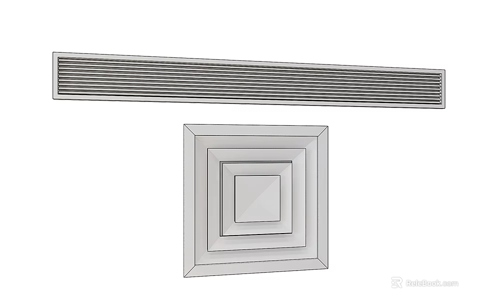 Square and Long Strip Air Conditioner Vents for Home Interior Design 3d model 