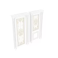 Classic White Hinged Doors With Glass Inserts Ornate Patterns And Golden Handles 3d model
