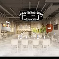 Modern Red Smoke Restaurant Interior With Infinity Theme Tables Chairs And Green Plants