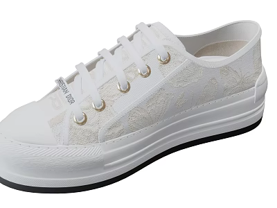 White Casual Shoes Featuring Gold Eyelets Patterned Upper And Thick Sole Design 3d model
