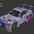 Pink Modified Race Car With FROSTIC ONYX Stickers Number 16 And Rear Wing