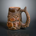 Brown Ceramic Mug With Rocky Surface Texture And Sculpted Handle Design 3d model