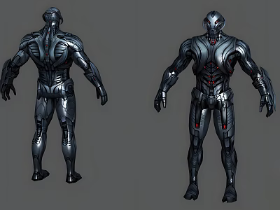 Game Movie Character Mechanical Armor Design Front Back View Metallic Texture Red Details 3d model