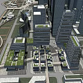Modern High Rise Office Buildings With Green Roofs In Urban City Design