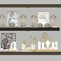 Elegant Jewelry Store Display With Glass Shelves Mannequins Tree Shaped Decor And Floral Patterns