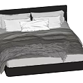 Modern Double Bed With Black Headboard White Pillows And Soft Gray Blanket 3d model