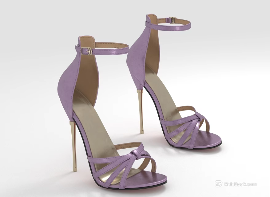 Stylish Women's Purple Heeled Sandals With Cross Straps Ankle Buckle And Thin Stiletto Heel 3d model 