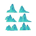 Six Blue Mountain Illustrations In Cartoon Style With Layered Design And Gray Background
