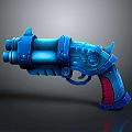 Blue Sci Fi Pistol Weapon With Mechanical Structure And Red Grip In Cartoon Design 3d model