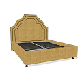 Double Bed With Arched Upholstered Brown Headboard And Black Slat Base