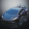Modern Black Sports Car With Streamlined Body Rear Spoiler Aerodynamic Design And LED Headlights
