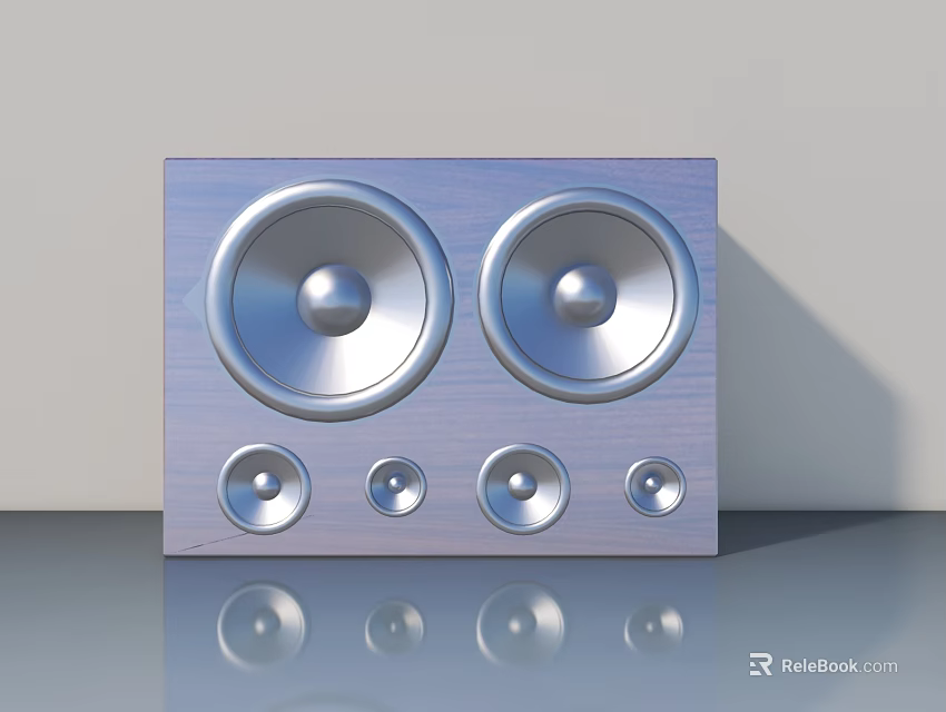 Modern Home Audio Speaker System With Wooden Panel And Silver Circular Speakers 3d model 