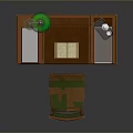 Green Upholstered Office Chair At Wooden Desk With Green Lamp Open Book And Clear Bottle